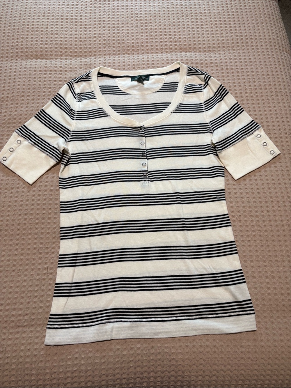 EUC Ralph Lauren 100% Cotton Womens Striped Short Sleeve Top Size Medium Casual